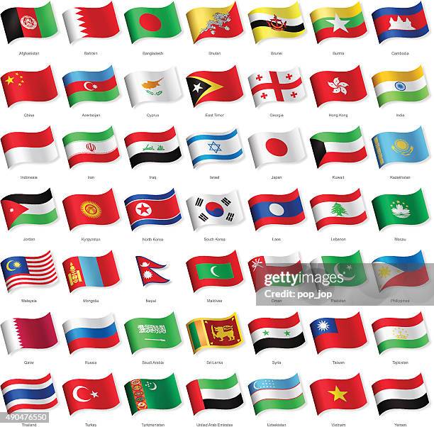 asia - waving flags - illustration - jordan pic stock illustrations