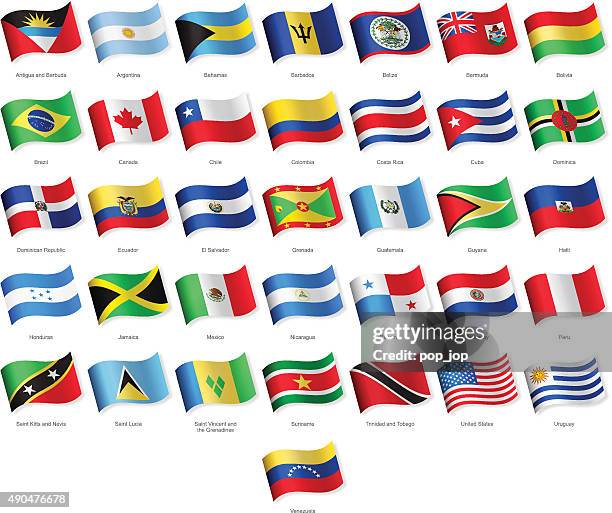 ilustraciones, imágenes clip art, dibujos animados e iconos de stock de norte, américa central y américa del sur, agitando banderas-ilustración - bandera