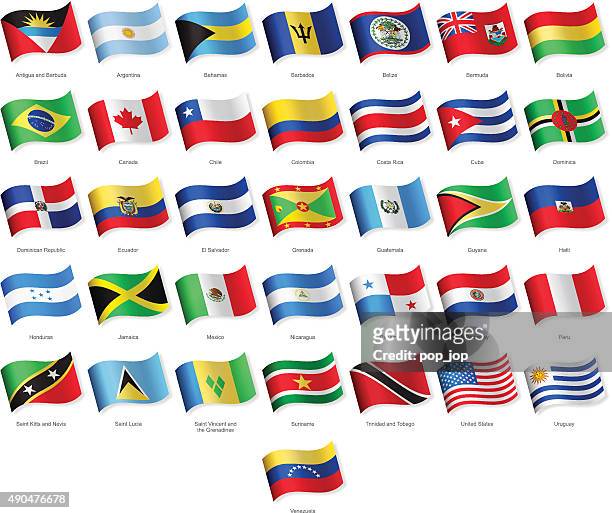 north, central and south america - waving flags - illustration - central america stock illustrations