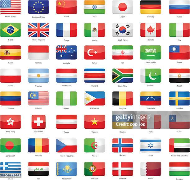 ilustrações, clipart, desenhos animados e ícones de brilhante retangular flags-mais populares - pais