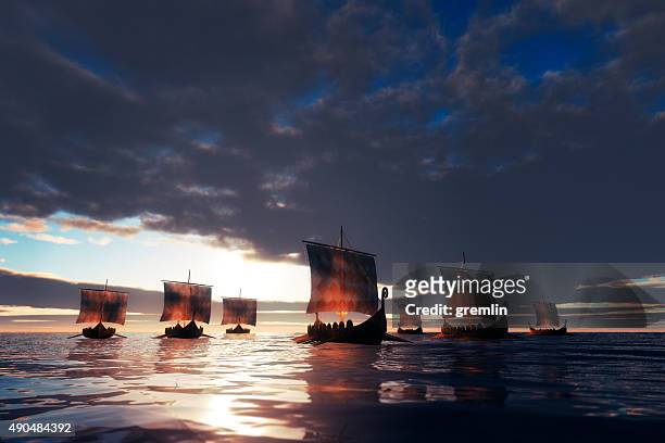 viking bateaux à voile en direction de terre inconnue - professional occupation photos et images de collection