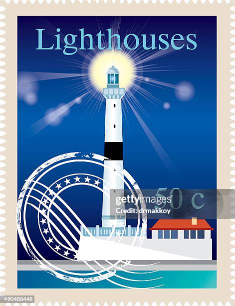 lighthouses - beach postcard stock illustrations