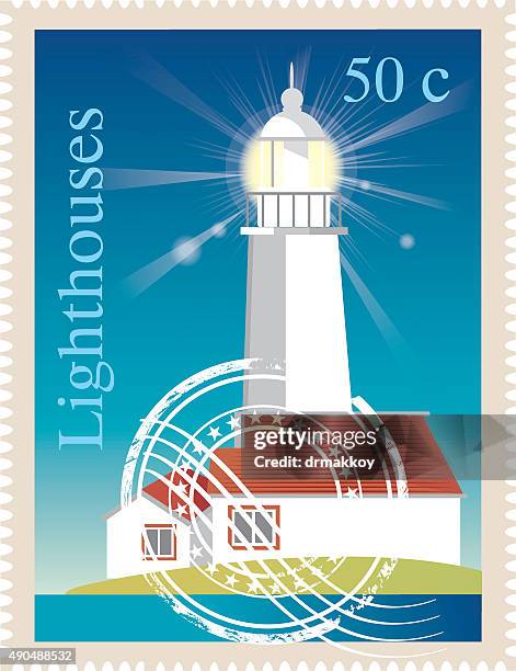 lighthouses - beach postcard stock illustrations
