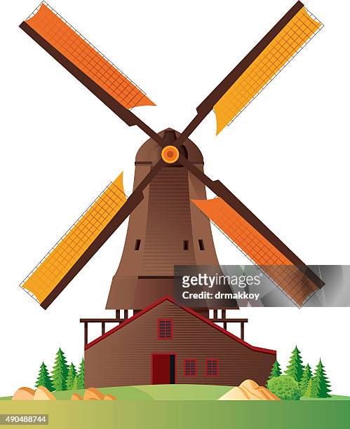 windmill - dutch culture stock illustrations