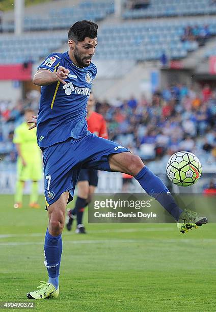 Angel Lafita of Getafe in action during the La liga match between Getafe and Levante at estadio Coliseum Alfonso Perez on September 27, 2015 in...