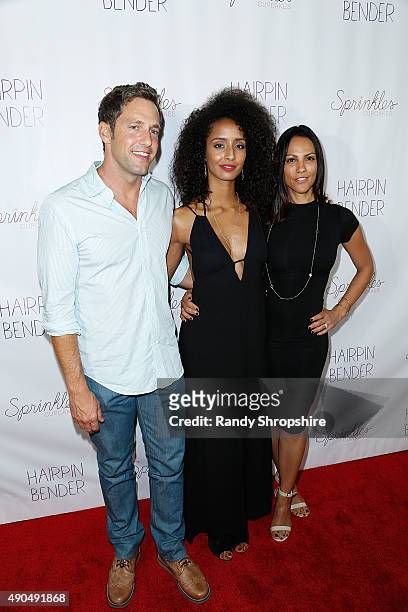 Actrors Mike Faiola, Elizabeth Grullon and Christianna Carmine attend the screening of "Hairpin Bender" at Downtown Independent Theater on September...