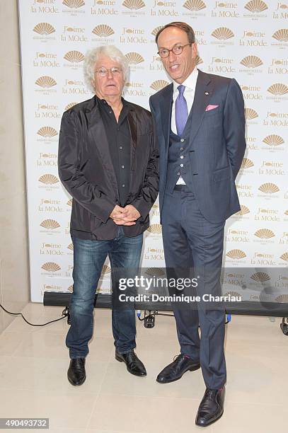 Jean-Jacques Annaud and General Manager of the Mandarin Oriental Paris Philippe Leboeuf attend the J'aime La Mode - Mandarin Oriental - Photocall at...