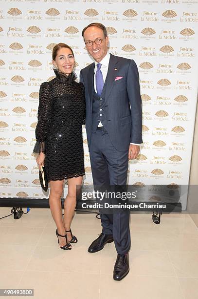 Caterina Murino and General Manager of the Mandarin Oriental Paris Philippe Leboeuf attend the J'aime La Mode - Mandarin Oriental - Photocall at...