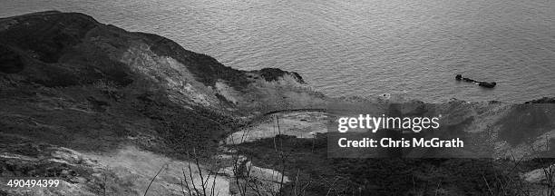 The view from the top of Mount Suribachi on Iwo Jima Island on May 14, 2014 in Iwojima, Tokyo, Japan. The Iwo Jima Island is the setting of the World...