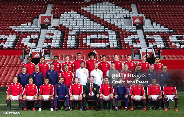 The Manchester United squad pose during the annual team photocall at Old Trafford on September 28, 2015 in Manchester, England.
