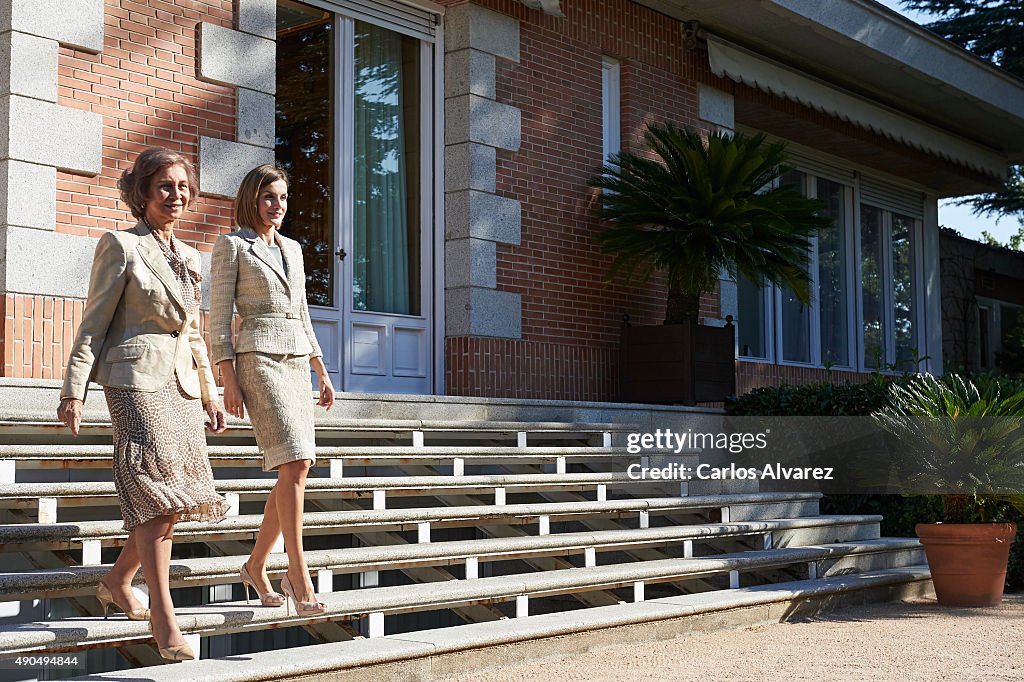Queen Letizia of Spain and Queen Sofia Attend Audiences in Zarzuela Palace