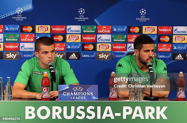 Granit Xhaka and Alvaro Dominguez of Borussia Moenchengladbach during the press conference of Borussia Moenchengladbach at Borussia-Park on September...