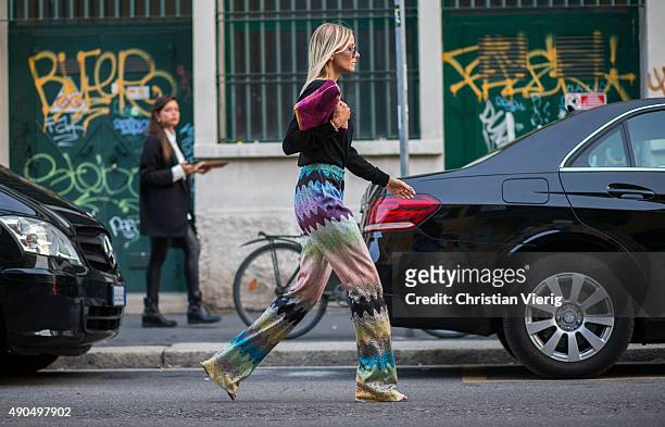 Celine Aargaard wears Missoni during Milan Fashion Week Spring/Summer 16 on September 27, 2015 in Milan, Italy.