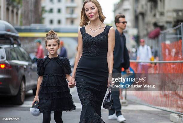 Ulyana Sergeenko & daughter Vasilisa Khachaturova during Milan Fashion Week Spring/Summer 16 on September 27, 2015 in Milan, Italy.