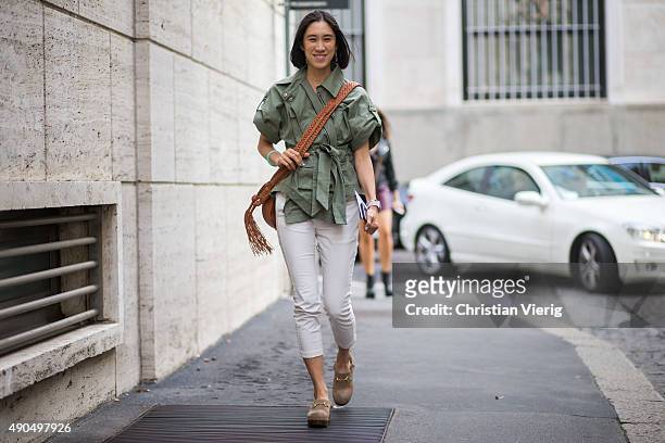 Eva Chen during Milan Fashion Week Spring/Summer 16 on September 27, 2015 in Milan, Italy.