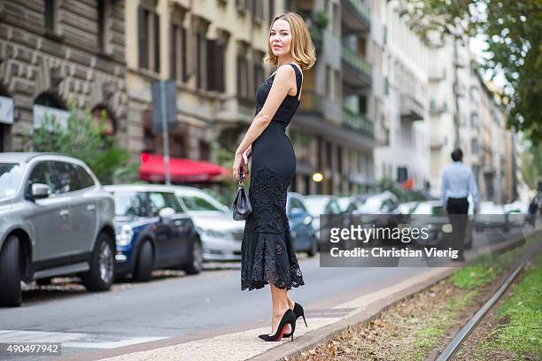 Ulyana Sergeenko during Milan Fashion Week Spring/Summer 16 on September 27, 2015 in Milan, Italy.