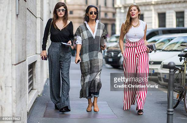 Valentina Siragusa, Nausheen Shah and Sofia Guellaty during Milan Fashion Week Spring/Summer 16 on September 27, 2015 in Milan, Italy.