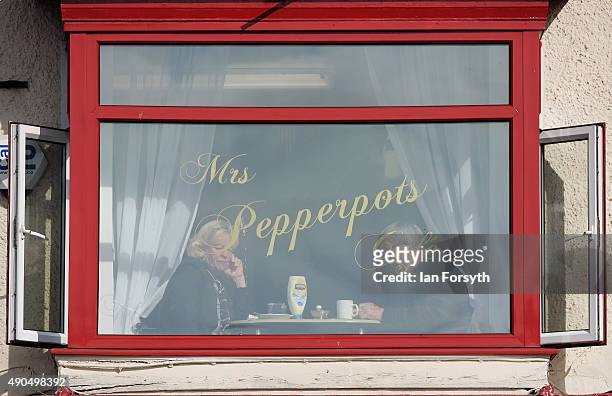 Couple sit in a town centre restaurant on September 29, 2015 in Redcar, England. Following the announcement by SSI UK that the steel manufacturing...
