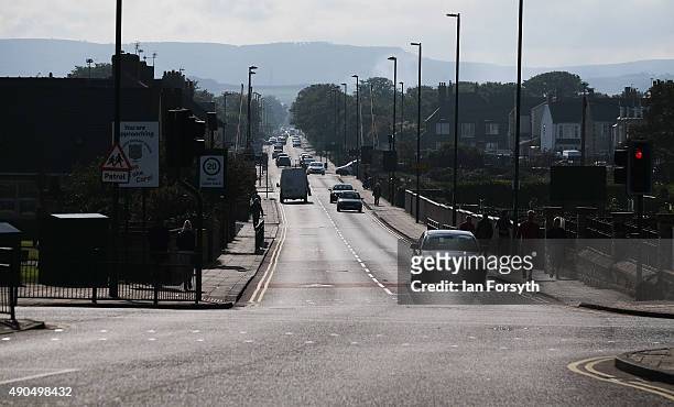 Car waits at traffic lights at a junction near to the centre of town on September 29, 2015 in Redcar, England. Following the announcement by SSI UK...