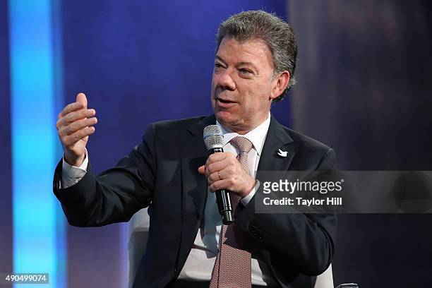 President of Colombia Juan Manuel Santos speaks during the 2015 Clinton Global Initiative Annual Meeting at Sheraton Times Square on September 28,...