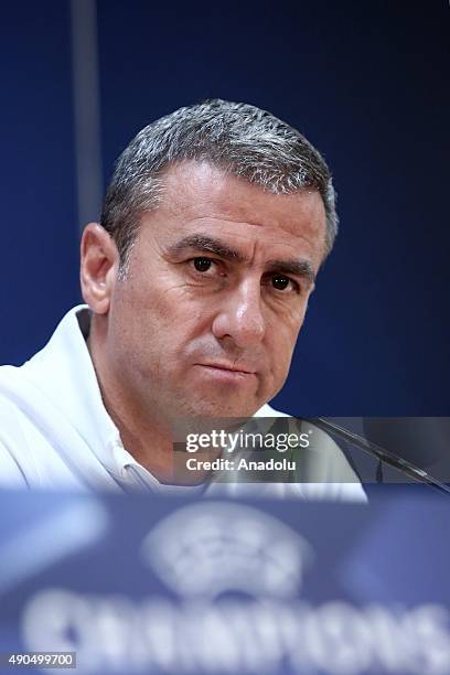 Galatasaray's head coach Hamza Hamzaoglu attends a press conference in Astana, Kazakhstan on September 29, 2015 ahead of the UEFA Champions League -...