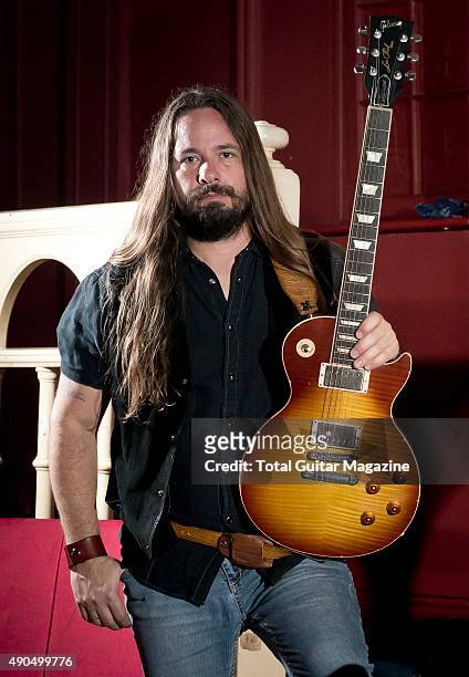 Portrait of American musician Paul Jackson, guitarist with country rock group Blackberry Smoke photographed before a live performance at the O2...