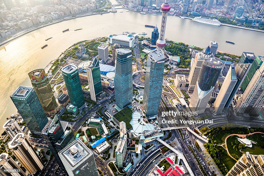 Aerial View of Lujiazui Financial District