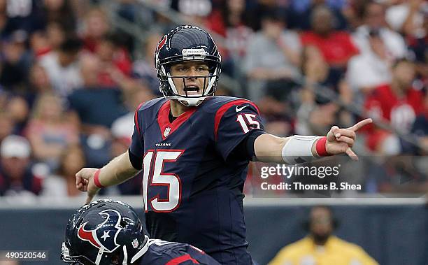 Ryan Mallett of the Houston Texans passes against the Tampa Bay Buccaneers on September 27, 2015 at NRG Stadium in Houston, Texas. Texans won 19 to 9.