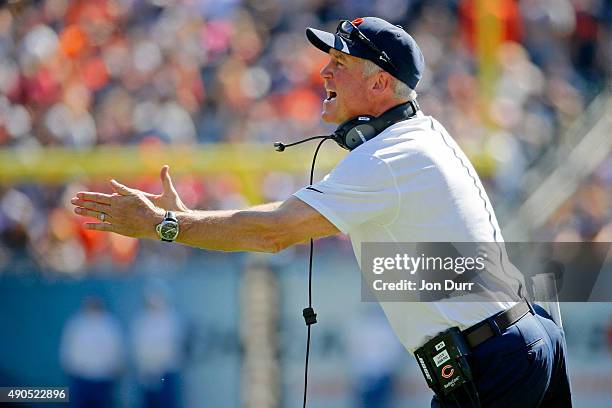 Head coach John Fox of the Chicago Bears on the sidelines during the second quarter during the game against the Arizona Cardinals at Soldier Field on...