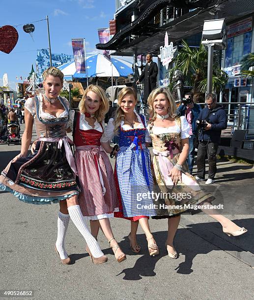 Giulia Siegel, Sonja Kiefer, Regina Halmich and Marianne Hartl attend the Ladies Lunch at Fisch Baeda during the Oktoberfest 2015 at Theresienwiese...