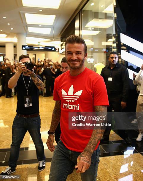 Global icon and footballing legend David Beckham arrives to open the new adidas HomeCourt concept store in the Mall of Emirates, Dubai to the delight...