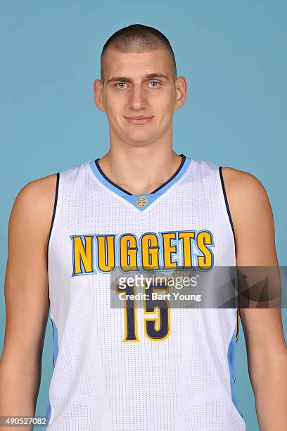 Nikola Jokic of the Denver Nuggets poses for a head shot on September 28, 2015 at the Pepsi Center in Denver, Colorado. NOTE TO USER: User expressly...