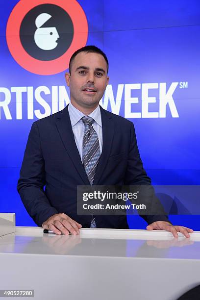 President and COO of Advertising Week Lance Pillersdorf rings the Closing Bell at NASDAQ during Advertising Week 2015 AWXII at Nasdaq MarketSite on...