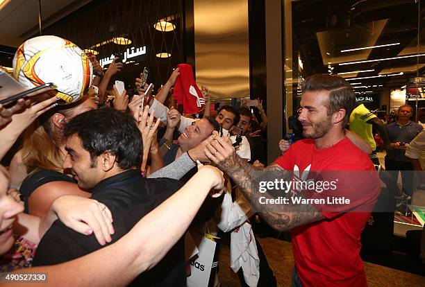 Global icon and footballing legend David Beckham signs autographs as he opened the new adidas HomeCourt concept store in the Mall of Emirates, Dubai...