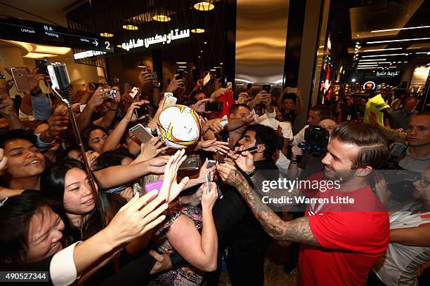 Global icon and footballing legend David Beckham signs autographs as he opened the new adidas HomeCourt concept store in the Mall of Emirates, Dubai...