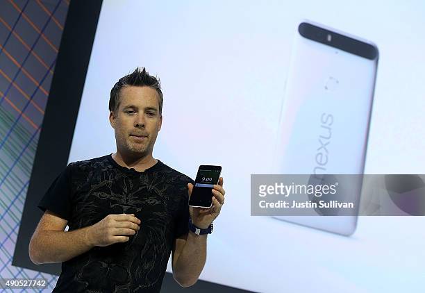 Google VP of engineering Dave Burke announces a new Nexus 6P phone during a Google media event on September 29, 2015 in San Francisco, California....
