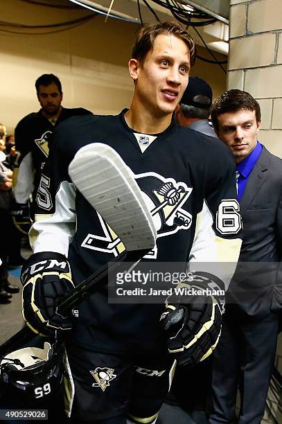 Steven Oleksy of the Pittsburgh Penguins takes the ice to practice for the NHL Kraft Hockeyville USA preseason game against the Tampa Bay Lightning...
