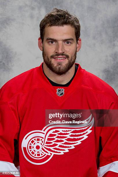 Brian Lashoff of the Detroit Red Wings has his official NHL head shot taken at Centre Ice Arena on September 17, 2015 in Traverse City, Michigan.