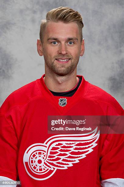 Jakub Kindl of the Detroit Red Wings has his official NHL head shot taken at Centre Ice Arena on September 17, 2015 in Traverse City, Michigan.