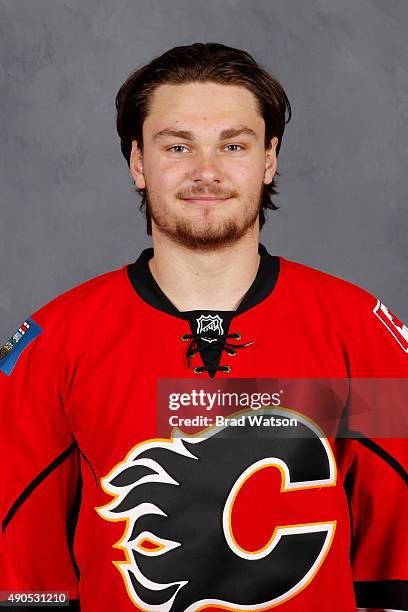 Rasmus Andersson of the Calgary Flames poses for his official headshot for the 2015-2016 season on September 17, 2015 at the WinSport Winter Sport...