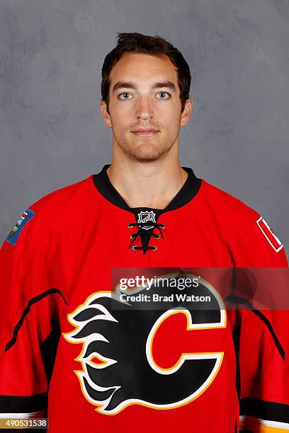 Kenny Agostino of the Calgary Flames poses for his official headshot for the 2015-2016 season on September 17, 2015 at the WinSport Winter Sport...