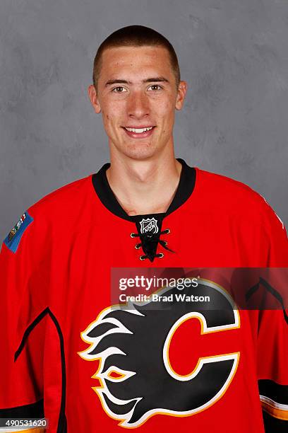 Mason McDonald of the Calgary Flames poses for his official headshot for the 2015-2016 season on September 17, 2015 at the WinSport Winter Sport...