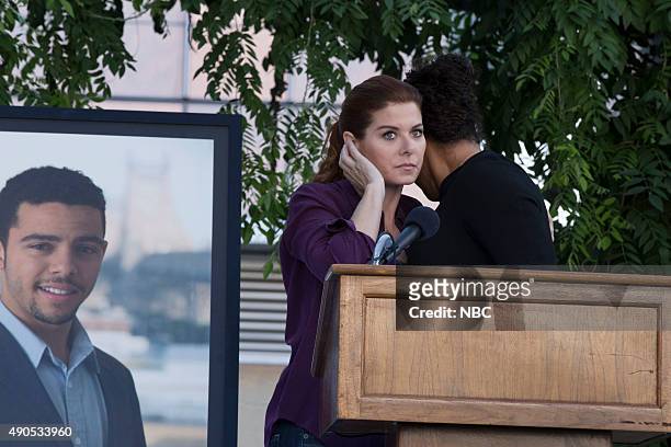 The Mystery of the Locked Box" Episode 203 -- Pictured: Christopher Reed Brown as Zac, Debra Messing as Laura Diamond, Linda Powell as Rosalie --