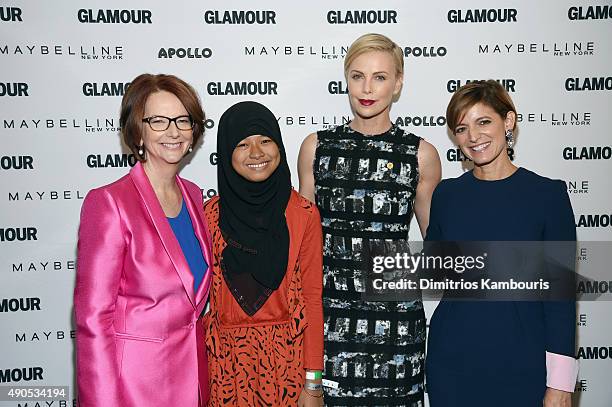 Former Australian Prime Minister Julia Gillard, Girl ambassador from Plan International Nurfahada, Founder of Charlize Theron Africa Outreach Project...