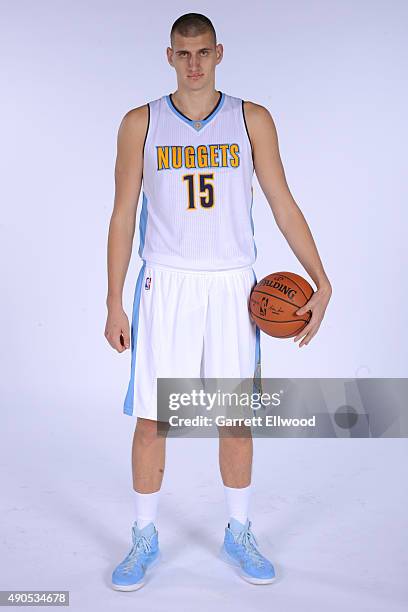 Nikola Jokic of the Denver Nuggets poses for a portrait on September 28, 2015 at the Pepsi Center in Denver, Colorado. NOTE TO USER: User expressly...