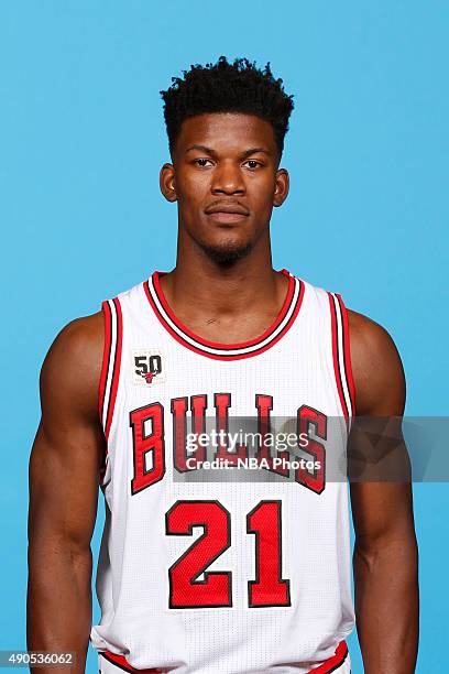 Jimmy Butler of the Chicago Bulls poses for a portrait during Media Day on September 28, 2015 at the Advocate Center in Chicago, Illinois. NOTE TO...
