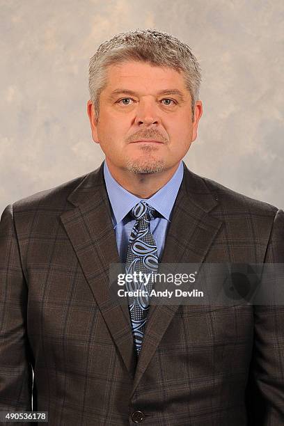 Todd McLellan of the Edmonton Oilers poses for his official headshot for the 2015-2016 season on September 17, 2015 at the Rexall Place in Edmonton,...