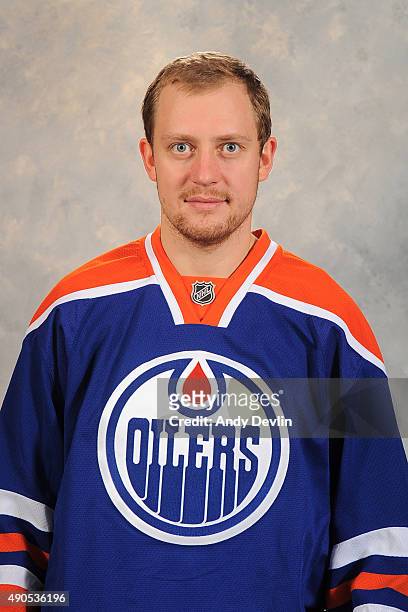 Nikita Nikitin of the Edmonton Oilers poses for his official headshot for the 2015-2016 season on September 17, 2015 at the Rexall Place in Edmonton,...