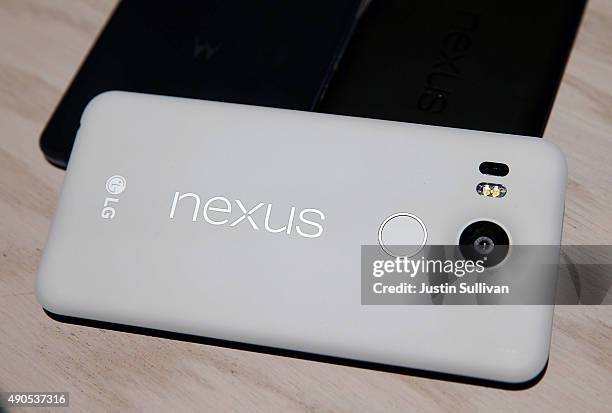 The new Nexus 5X phone is displayed during a Google media event on September 29, 2015 in San Francisco, California. Google unveiled its 2015...