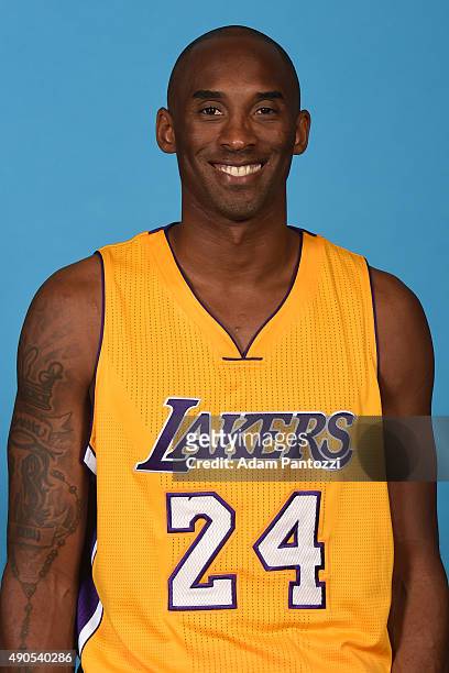 Kobe Bryant of the Los Angeles Lakers poses for a headshot during media day at Toyota Sports Center on September 28, 2015 in El Segundo, California....